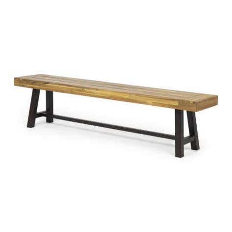 Outdoor Teak Finished Acacia Wood Bench with Rustic Metal 